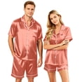 thumbnail image 1 of Matching Outfits for Couples Silk Satin Short Sleeve Button Down Pjs Sleepwear Short Sleeve Sleepwear Soft 2 Pcs Pj Set（Men）, 1 of 8