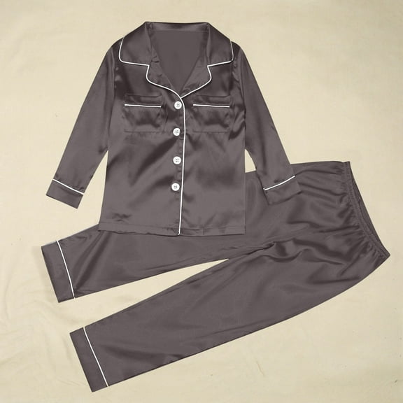 Matching Pajama Set Satin Loungewear Family Size Button Front Top