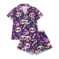 thumbnail image 1 of Matching Pajama Set for Women Halloween Classic Pajama Set Pumpkin Ghost Bat Print Short Sleeve Button Down Collared Shirt and Relaxed Fit Shorts Women's Sleepwear Purple S, 1 of 7