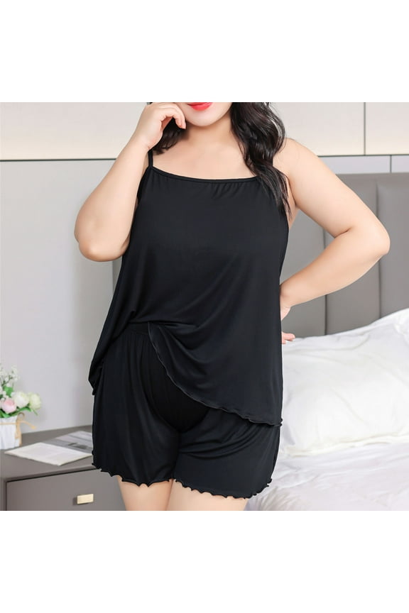 Matching Pajama Set for Women Womens Soft Pajama Sets 2 Piece Sleeveless Cami Shorts Plus Size Nightwear Sleepwear Black XL