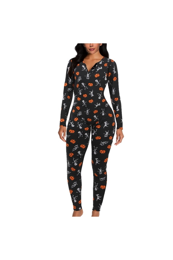 Matching Pajamas Set Adult Pumpkin Skeleton Pjs Onesie Sleepwear for Women Men Halloween Christmas Couples Loungewear