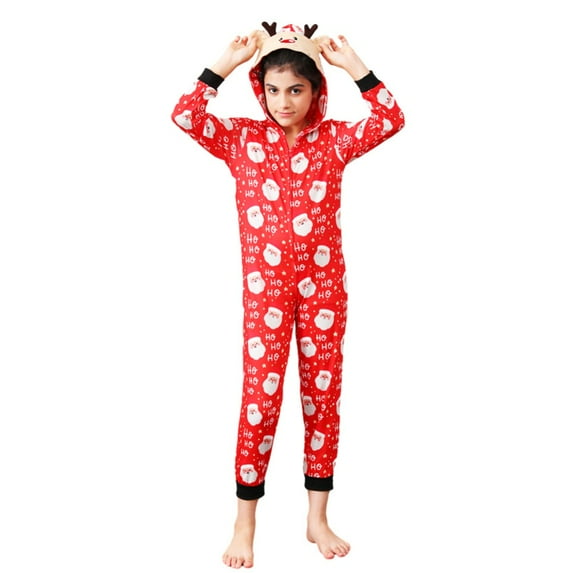 Matching Pajamas Set for Family One Piece Romper Christmas Sleepwear Zipper Hooded Jumpsuit
