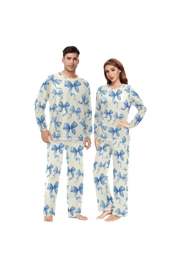 Matching Pajamas for Couples 蝴蝶结(1) His and Hers Pajamas Sets Soft Long Sleeve Sleepwea