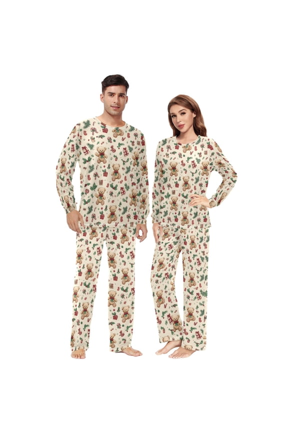 Matching Pajamas for Couples Bear Gift Leaves His and Hers Pajamas Sets Soft Long Sleeve Sleepwea