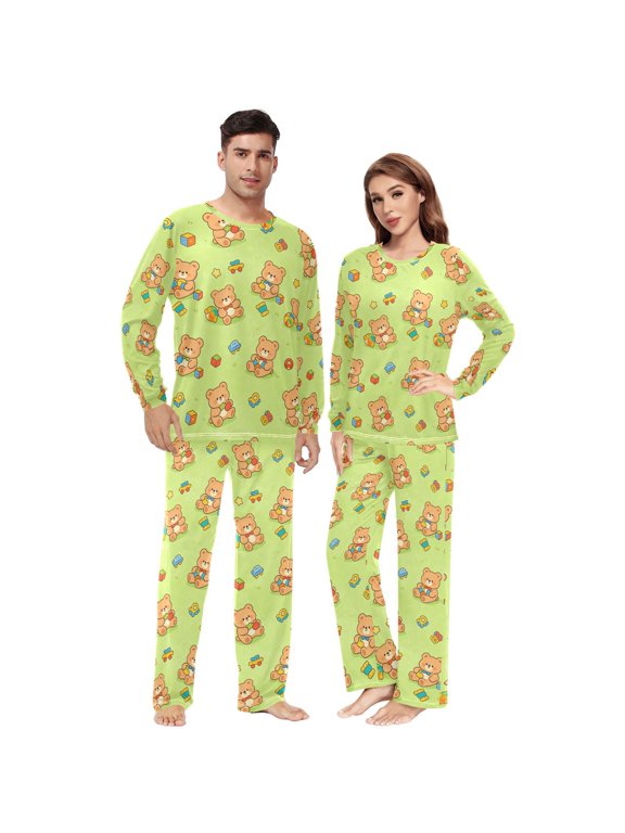Matching Pajamas for Couples Bear Play His and Hers Pajamas Sets Soft Long Sleeve Sleepwea