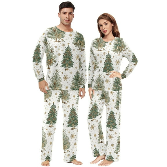 Matching Pajamas for Couples Beautiful Christmas Trees His and Hers Pajamas Sets Soft Long Sleeve Sleepwea