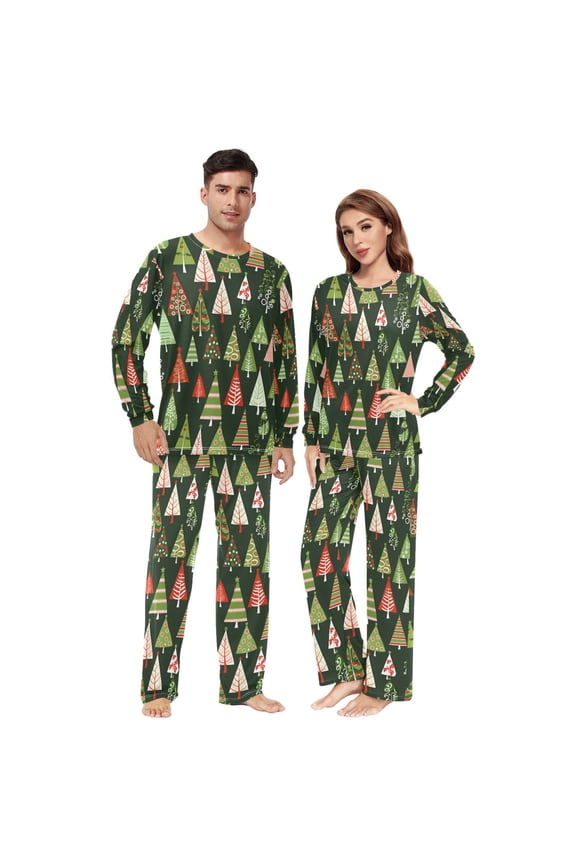 Matching Pajamas for Couples Beutiful Green Tree His and Hers Pajamas Sets Soft Long Sleeve Sleepwea