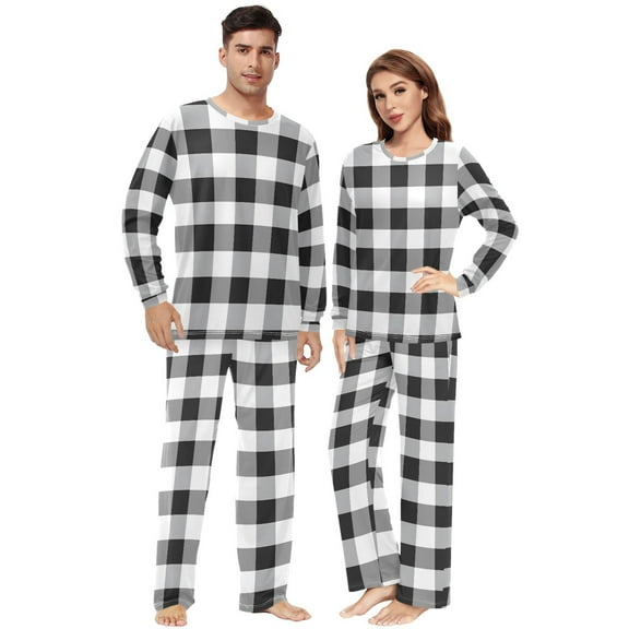 Matching Pajamas for Couples Black White Grey Plaid Pattern His and Hers Pajamas Sets Soft Long Sleeve Sleepwea