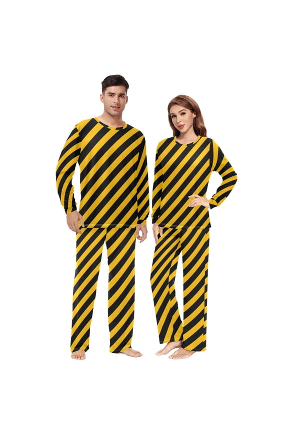 Matching Pajamas for Couples Black Yellow Shape His and Hers Pajamas Sets Soft Long Sleeve Sleepwea
