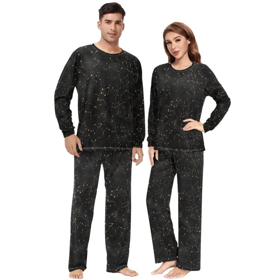 Matching Pajamas for Couples Black and Gold Constellation His and Hers Pajamas Sets Soft Long Sleeve Sleepwea