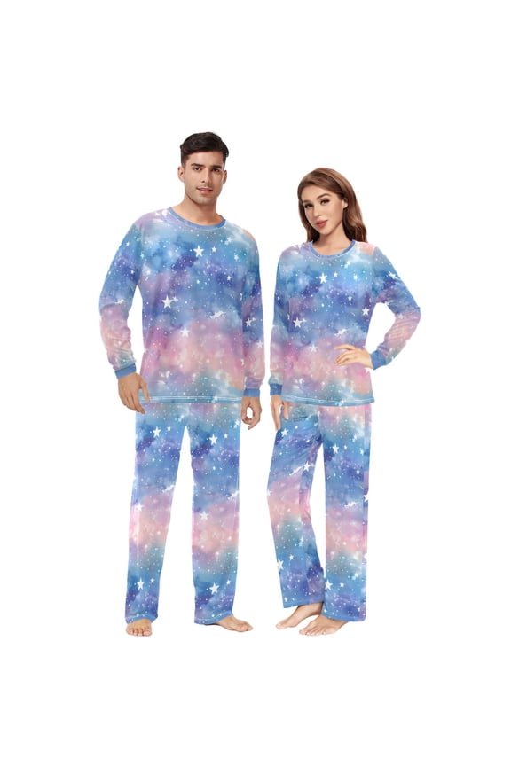 Matching Pajamas for Couples Blur Blue Purple Stars His and Hers Pajamas Sets Soft Long Sleeve Sleepwea