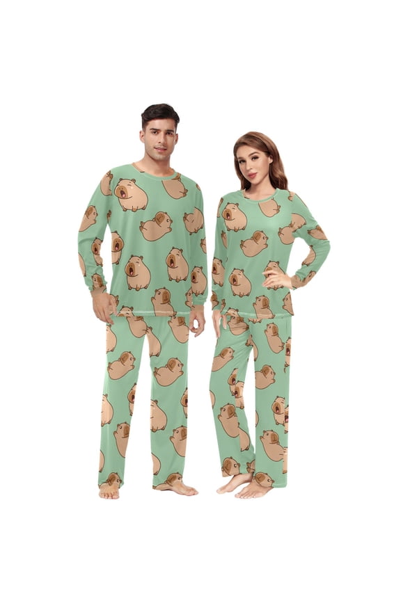 Matching Pajamas for Couples Capybare Go Sleep His and Hers Pajamas Sets Soft Long Sleeve Sleepwea