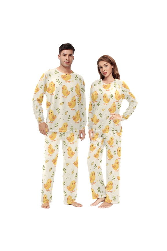 Matching Pajamas for Couples Cartoon Chick His and Hers Pajamas Sets Soft Long Sleeve Sleepwea