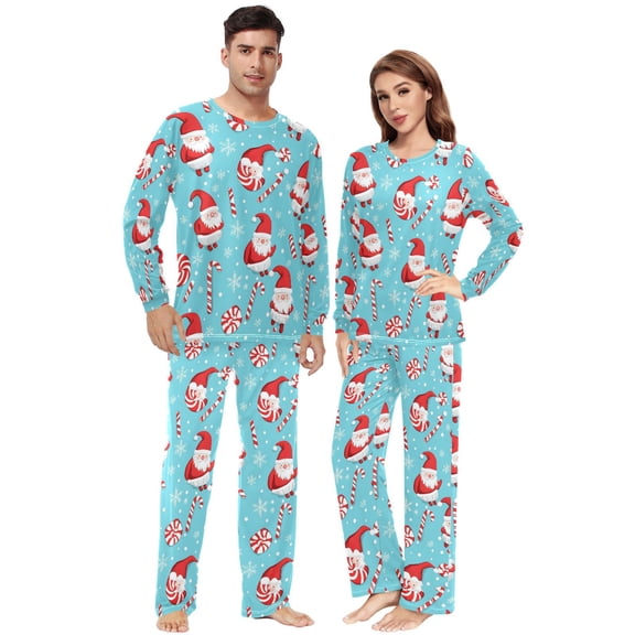 Matching Pajamas for Couples Christmas Candy Seamless His and Hers Pajamas Sets Soft Long Sleeve Sleepwea
