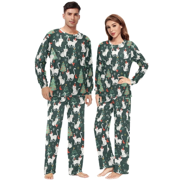 Matching Pajamas for Couples Christmas Cats His and Hers Pajamas Sets Soft Long Sleeve Sleepwea