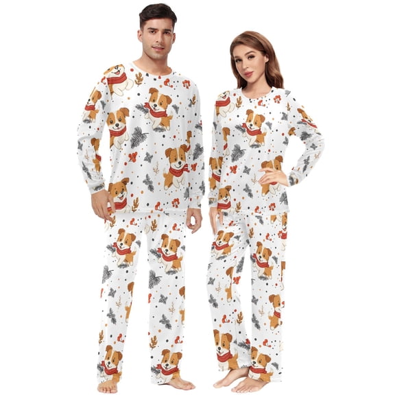 Matching Pajamas for Couples Christmas Dog Foliage His and Hers Pajamas Sets Soft Long Sleeve Sleepwea