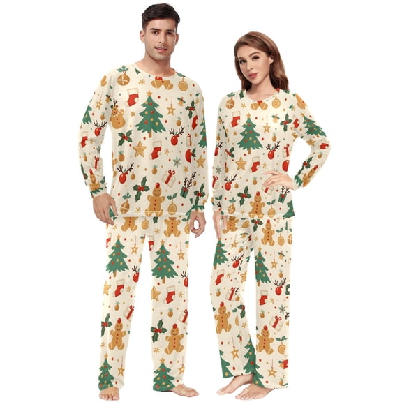 Matching Pajamas for Couples Christmas Gingerbread Sock Tree His and Hers Pajamas Sets Soft Long Sleeve Sleepwea
