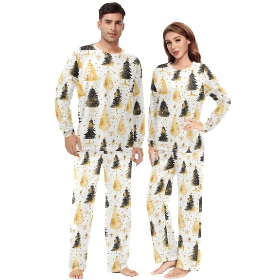 Matching Pajamas for Couples Christmas Tree Stars White His and Hers Pajamas Sets Soft Long Sleeve Sleepwea