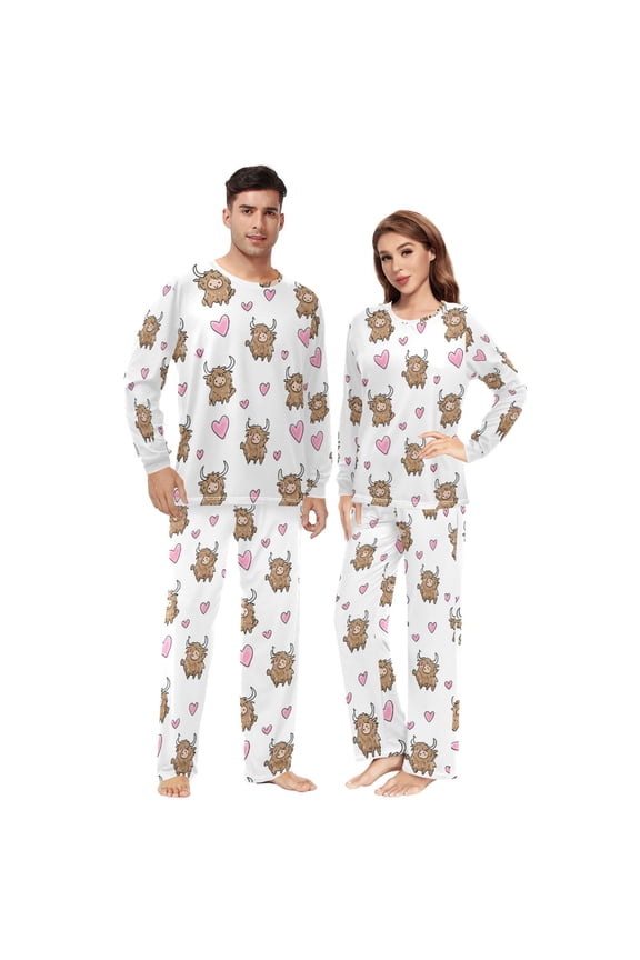Matching Pajamas for Couples Cute Highland Cattle His and Hers Pajamas Sets Soft Long Sleeve Sleepwea