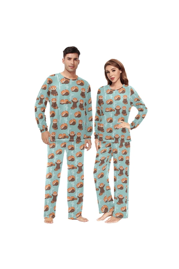 Matching Pajamas for Couples Cute Red Panda His and Hers Pajamas Sets Soft Long Sleeve Sleepwea