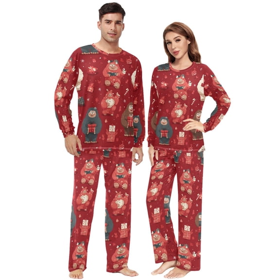 Matching Pajamas for Couples Cute Yeti His and Hers Pajamas Sets Soft Long Sleeve Sleepwea