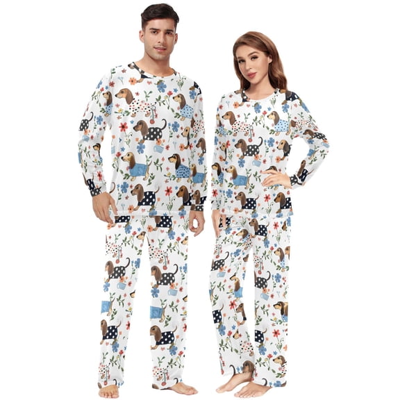 Matching Pajamas for Couples Dachshund His and Hers Pajamas Sets Soft Long Sleeve Sleepwea