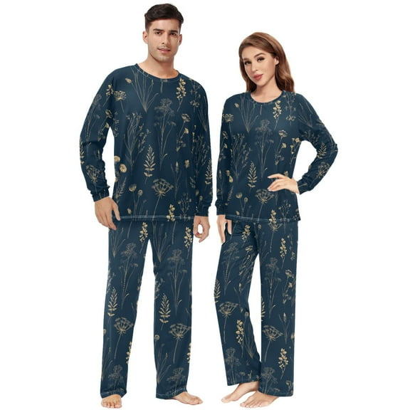 Matching Pajamas for Couples Delicate Wild Flowers His and Hers Pajamas Sets Soft Long Sleeve Sleepwea