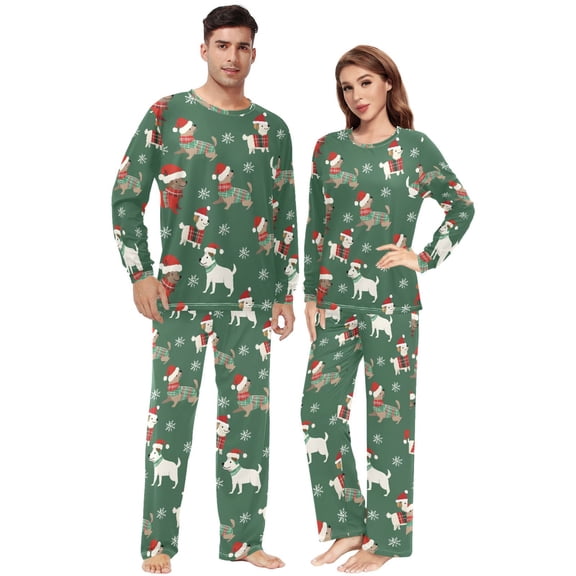 Matching Pajamas for Couples Dog Christmas Snowflake His and Hers Pajamas Sets Soft Long Sleeve Sleepwea