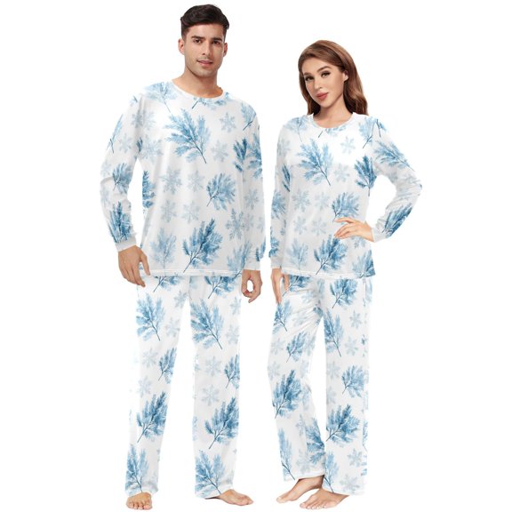 Matching Pajamas for Couples Elegant Winter Snowflakes His and Hers Pajamas Sets Soft Long Sleeve Sleepwea