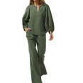 thumbnail image 1 of Matching Pajamas for Couples Fall Fashion Must Have Women Pajama Sets V Neck Cozy Women's Sleepwear Long Sleeve Shirts Womens Pjs Sets Blackish Green, 1 of 5