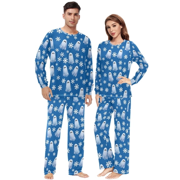 Matching Pajamas for Couples Ghost Snowflake Pattern His and Hers Pajamas Sets Soft Long Sleeve Sleepwea