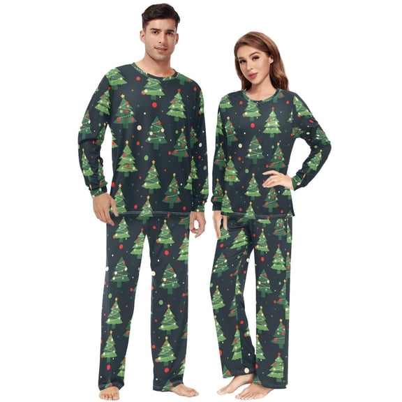 Matching Pajamas for Couples Green Christmas Tree His and Hers Pajamas Sets Soft Long Sleeve Sleepwea