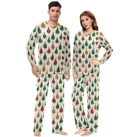 Matching Pajamas for Couples Heart-shaped Christmas Lights His and Hers Pajamas Sets Soft Long Sleeve Sleepwea