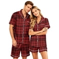 thumbnail image 1 of Matching Pajamas for Couples, Lightweight Satin Short Sleeve Sleepwear Set for Women Button Down Relaxed Fit Nightwear, 1 of 4