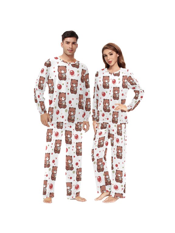 Matching Pajamas for Couples Little Bear His and Hers Pajamas Sets Soft Long Sleeve Sleepwea