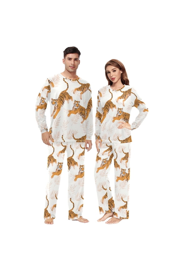 Matching Pajamas for Couples Lively Tiger His and Hers Pajamas Sets Soft Long Sleeve Sleepwea