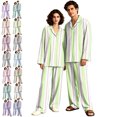 thumbnail image 1 of Matching Pajamas for Couples Long Sleeve Pajamas for Men Women Sleepwear Striped Button Down Warm Lounge Sets 2 Pcs Loungewear Light Green XXXL, 1 of 7