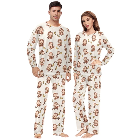 Matching Pajamas for Couples Monkey and Banana His and Hers Pajamas Sets Soft Long Sleeve Sleepwea