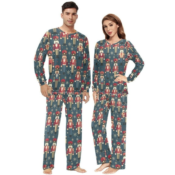 Matching Pajamas for Couples Nutcracker Pattern His and Hers Pajamas Sets Soft Long Sleeve Sleepwea