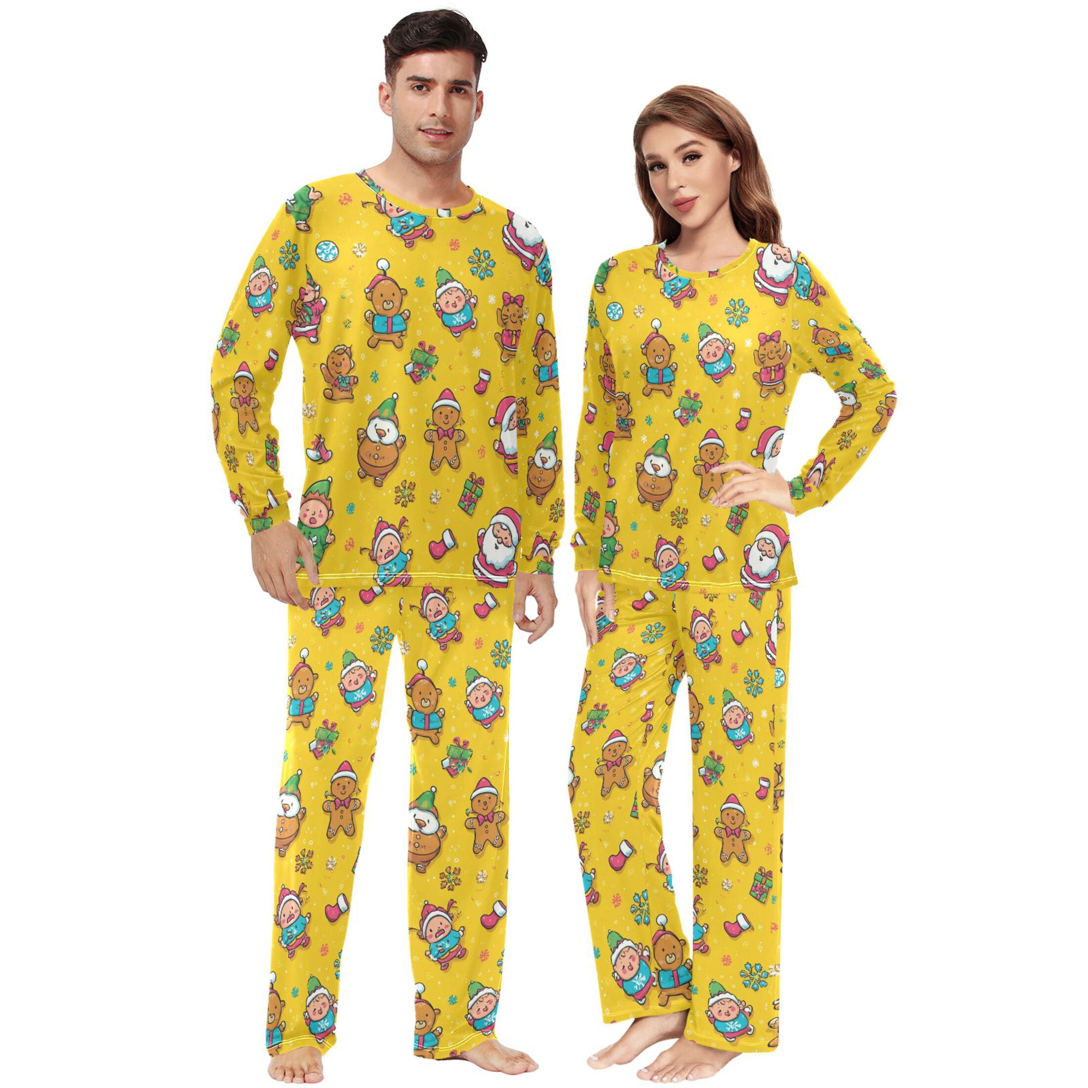Matching Pajamas for Couples Santa Claus Elves and Gingerbread Men His and Hers Pajamas Sets Soft Long Sleeve Sleepwea