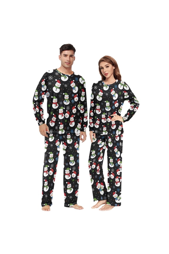 Matching Pajamas for Couples Snowflakes Snowman His and Hers Pajamas Sets Soft Long Sleeve Sleepwea
