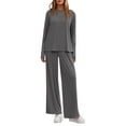 thumbnail image 1 of Matching Pajamas for Couples Springs Women Pajama Sets V Neck Loungewear Women's Sleepwear Long Sleeve Shirts Womens Pjs Sets Grey, 1 of 9