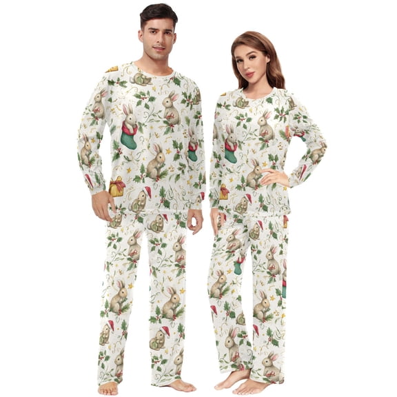 Matching Pajamas for Couples The Rabbits Are Celebrating Christmas His and Hers Pajamas Sets Soft Long Sleeve Sleepwea