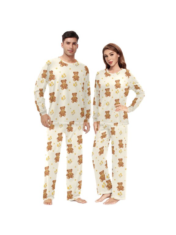 Matching Pajamas for Couples Yellow Bear His and Hers Pajamas Sets Soft Long Sleeve Sleepwea