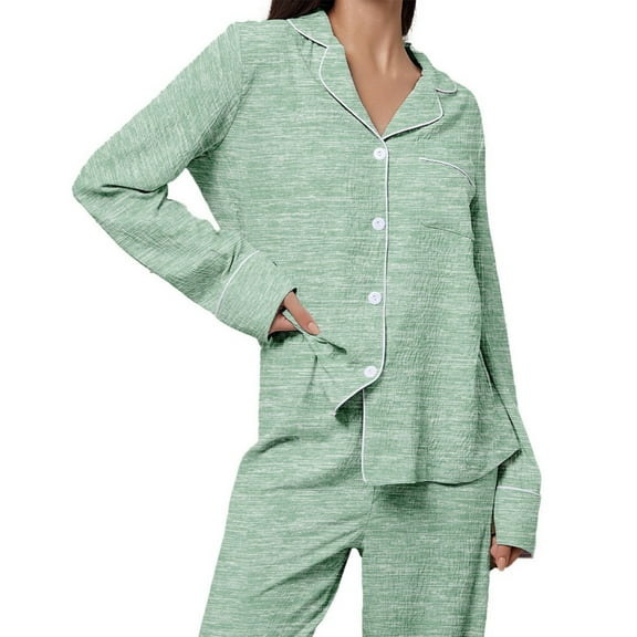 Matching Pj Set Women, Hugcore Womens Pajama Sets Satin Classic Button Down Sleepwear Soft Long Sleeve Sets Lounge Sets for Women Light Green S