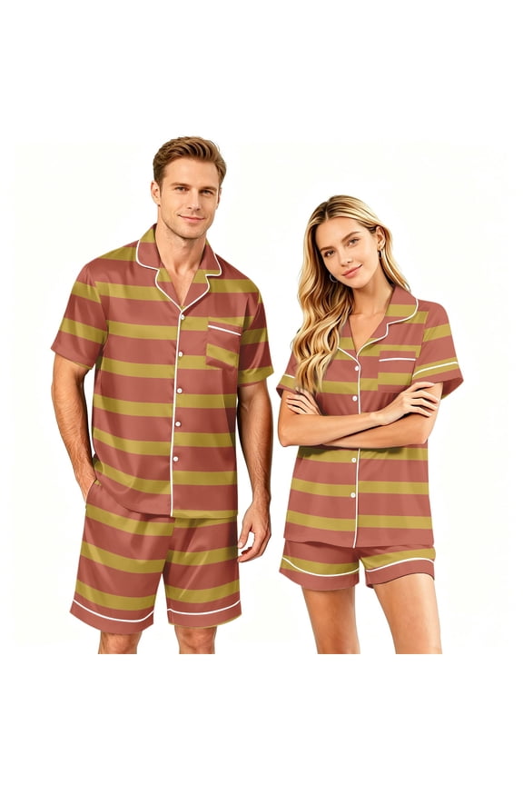 Matching Pj Set Women Men's Pajama Sets Matching Pajamas for Couples Button Up Pajamas for Women Matching Couples Pajama Set Short Sleeve Button Top and Shorts Soft Casual Sleepwear Loungewear, M