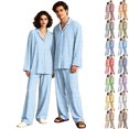 thumbnail image 1 of Matching Pjs for Couples Button Down Long Sleeve Sleepwear His and Her Matching Pajamas Plaid Soft Couples Matching Outfits Loungewear Sky Blue L, 1 of 7