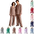 thumbnail image 1 of Matching Pjs for Couples Long Sleeve His and Hers Pajamas Sets Sleepwear Solid Button Down Warm 2 Piece Set Loungewear Light Brown S, 1 of 7