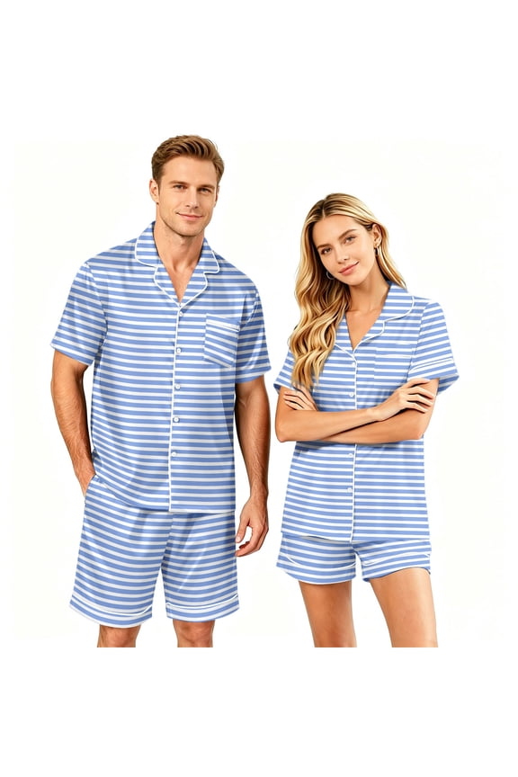 Matching Pjs for Couples Silk Satin Short Sleeve Button Down Pjs Sleepwear Satin Pjs Shorts Set Soft Loungewear S-Xxxxl(Men)
