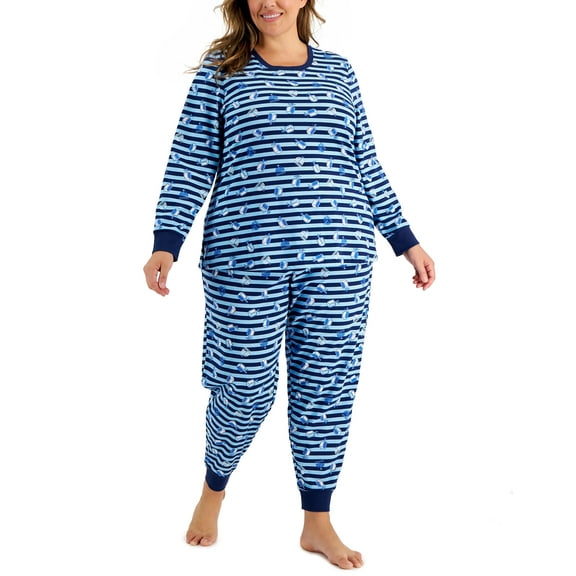 Matching Plus Size Hanukkah Family Pajama Set Medieval Blue 1X